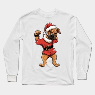 Cartoon Christmas Boxer Dog Dancing Long Sleeve T-Shirt